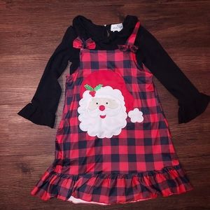 Girls Marie Nicole Boutique Santa Christmas Red Black Dress and Shirt Size 7 XXL